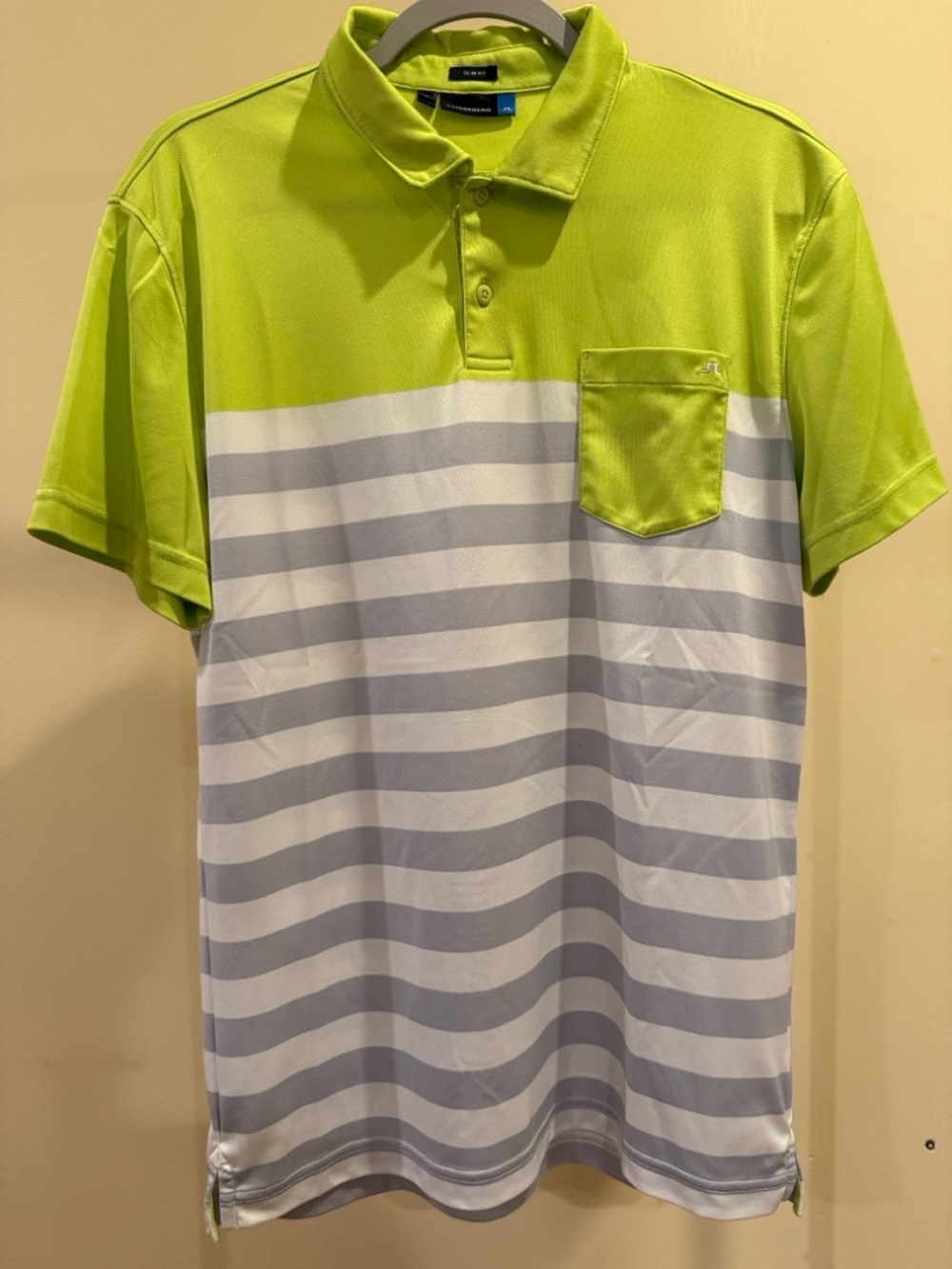 J.Lindeberg Lime and White Striped Performance Polo